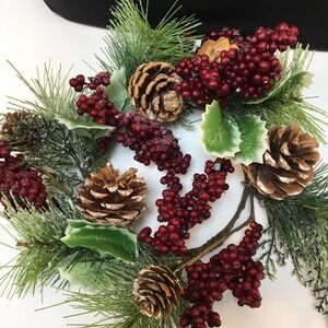 Holly and Berries Frosted Pine‎ Artificial Christmas Mini Wreath - 10"
